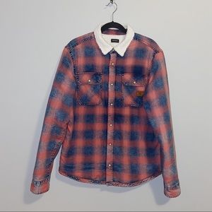 Plaid button up coat with lined Sherpa